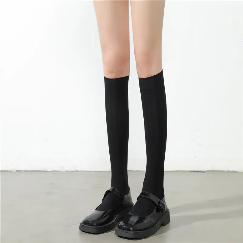 Solid Color Velvet Over-The-Knee Socks Jk Black and White Stockings Thin Sexy Slimming Look Versatile Long Thigh Socks B06