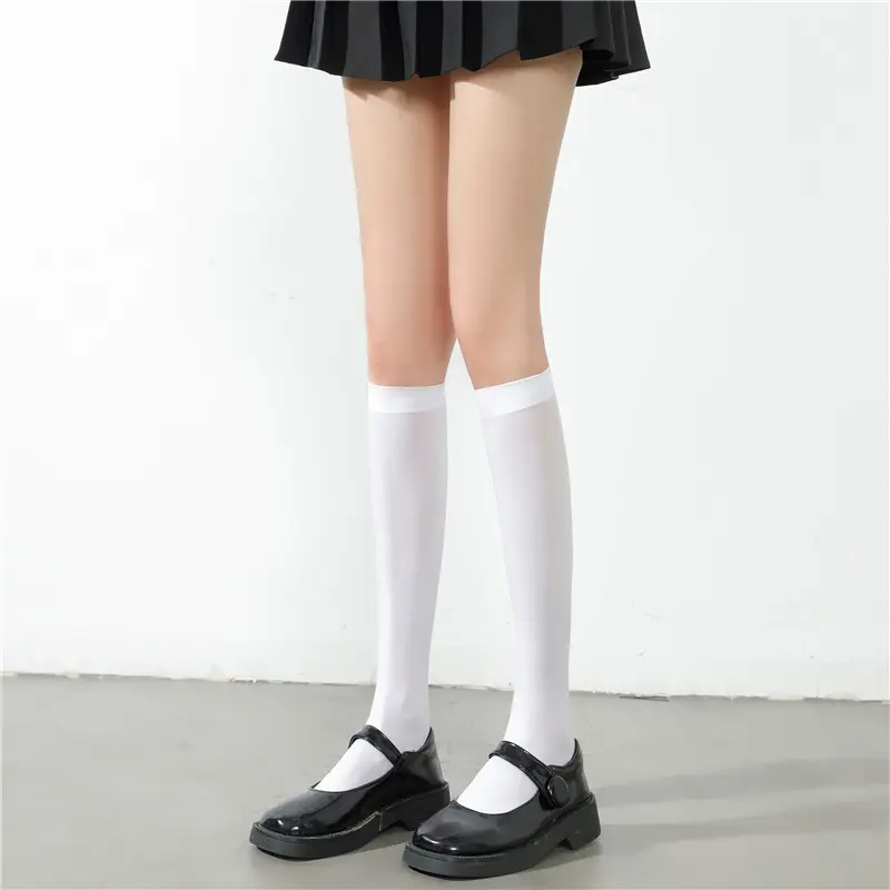 Solid Color Velvet Over-The-Knee Socks Jk Black and White Stockings Thin Sexy Slimming Look Versatile Long Thigh Socks B06