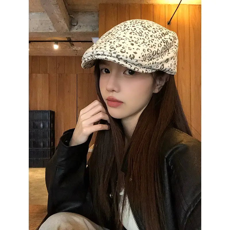 Leopard Print Forward Cap Women New Spring Beret - Image 4