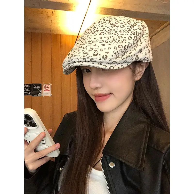 Leopard Print Forward Cap Women New Spring Beret - Image 6