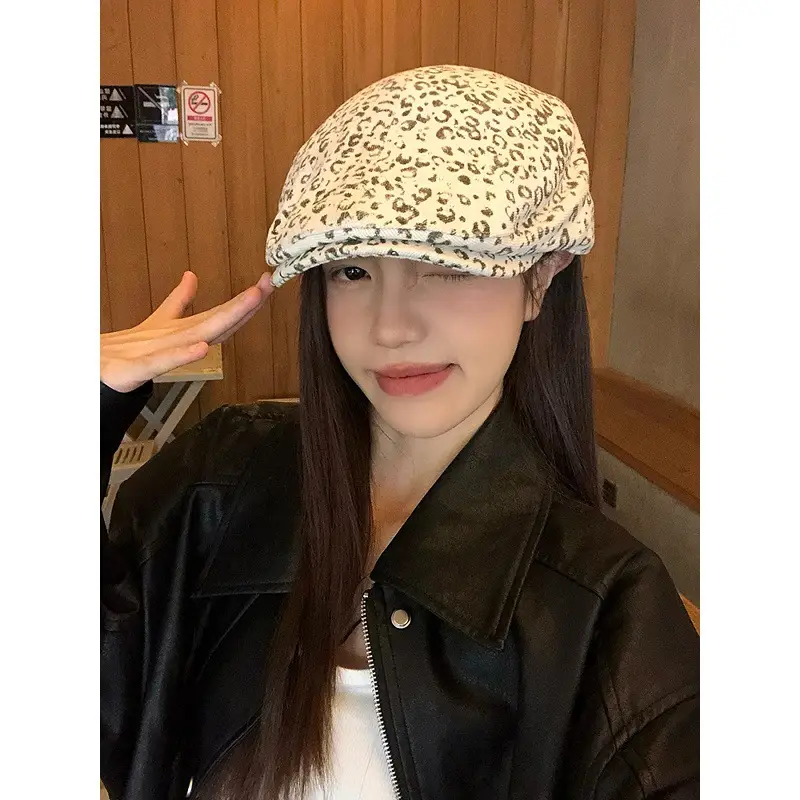 Leopard Print Forward Cap Women New Spring Beret - Image 7