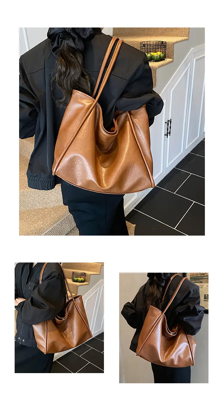 Large Capacity Women's Brown Leather Shoulder Bag — feature 10