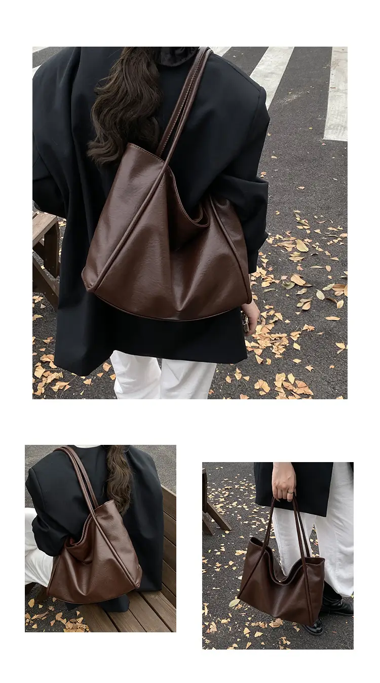 Large Capacity Women's Brown Leather Shoulder Bag — feature 9