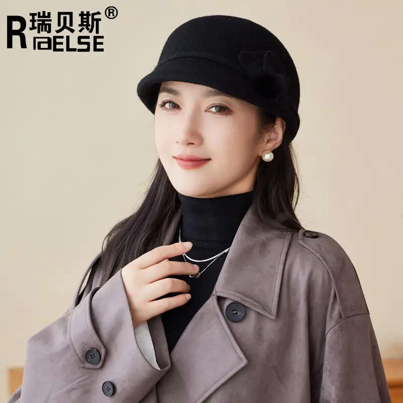 Women Wool Duckbill Cap Brown Middle Age Elderly - Image 8