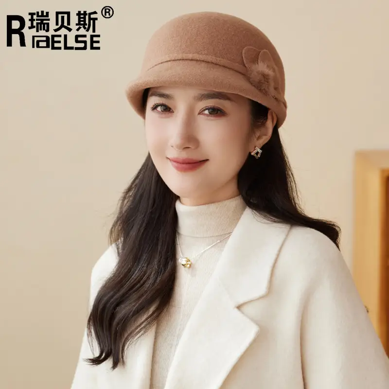Women Wool Duckbill Cap Brown Middle Age Elderly - Image 9