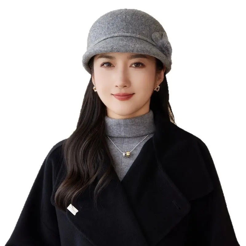 Women Wool Duckbill Cap Brown Middle Age Elderly - Image 11