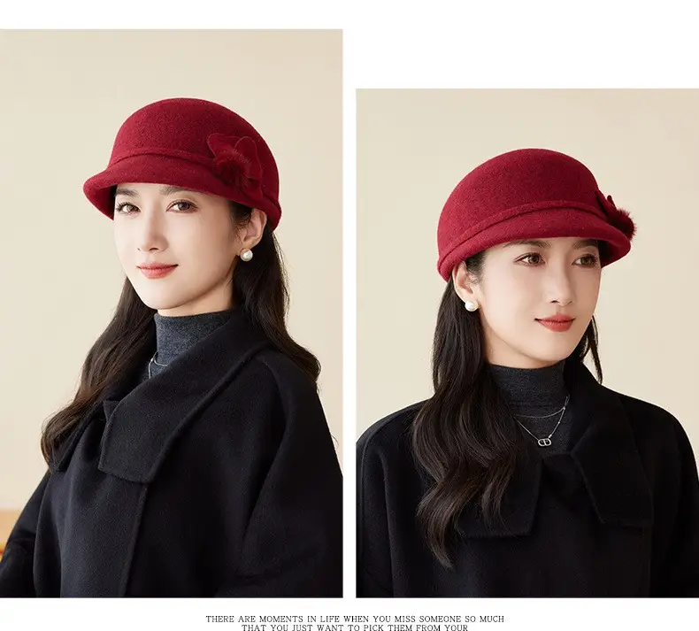 Women Wool Duckbill Cap Brown Middle Age Elderly — feature 12