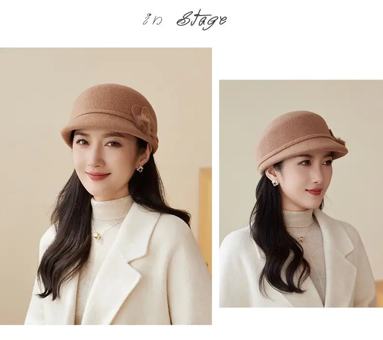 Women Wool Duckbill Cap Brown Middle Age Elderly — feature 17