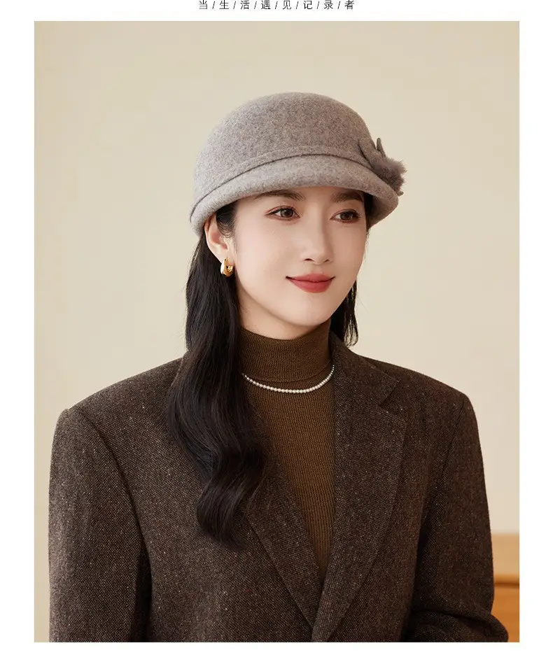 Women Wool Duckbill Cap Brown Middle Age Elderly — feature 8