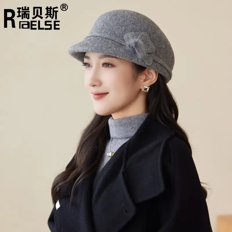 Women Wool Duckbill Cap Brown Middle Age Elderly - Image 2