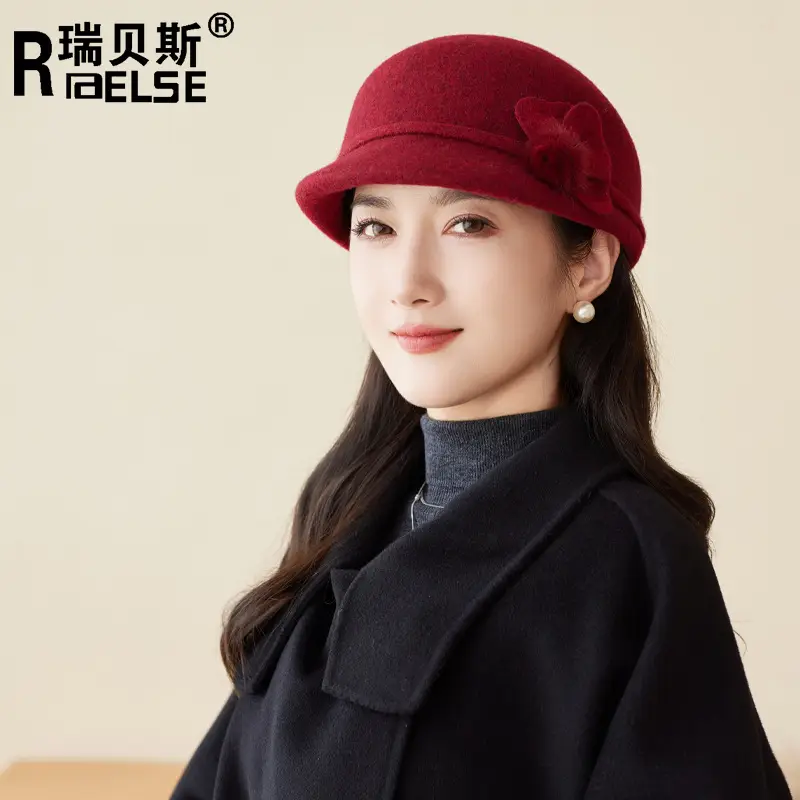 Women Wool Duckbill Cap Brown Middle Age Elderly - Image 3