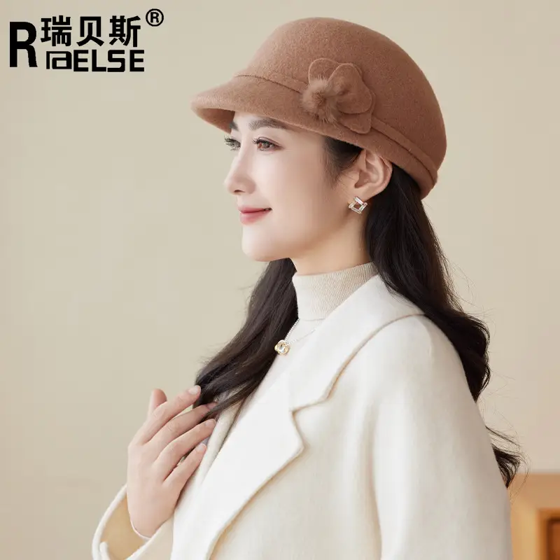Women Wool Duckbill Cap Brown Middle Age Elderly - Image 4