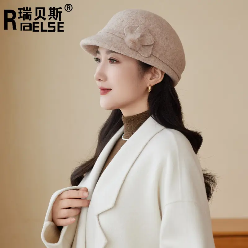 Women Wool Duckbill Cap Brown Middle Age Elderly - Image 5