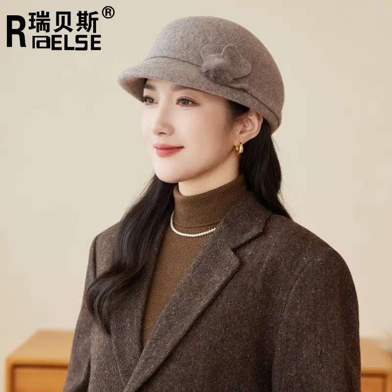 Women Wool Duckbill Cap Brown Middle Age Elderly - Image 6