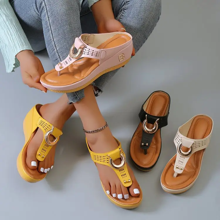Cross-Border Foreign Trade Women's Shoes Summer New Beach Thong Wedge Sandals Women's European and American Style Sandals in Stock — feature 2
