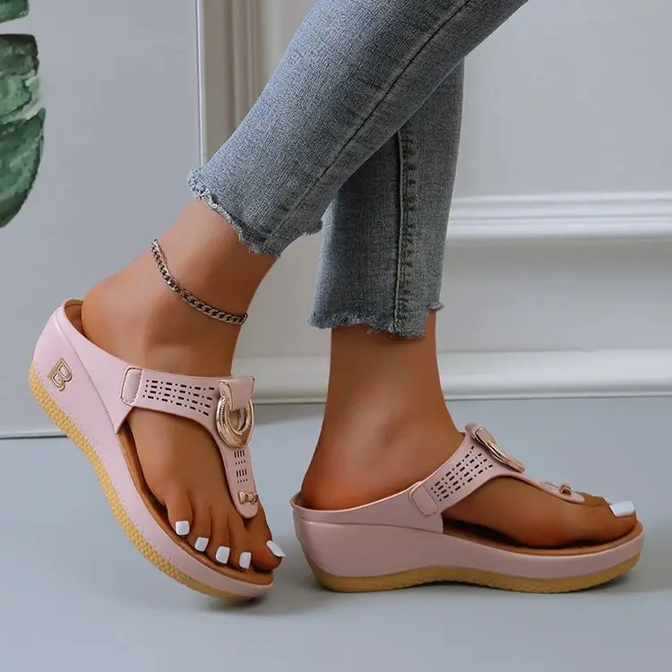 Cross-Border Foreign Trade Women's Shoes Summer New Beach Thong Wedge Sandals Women's European and American Style Sandals in Stock — feature 3