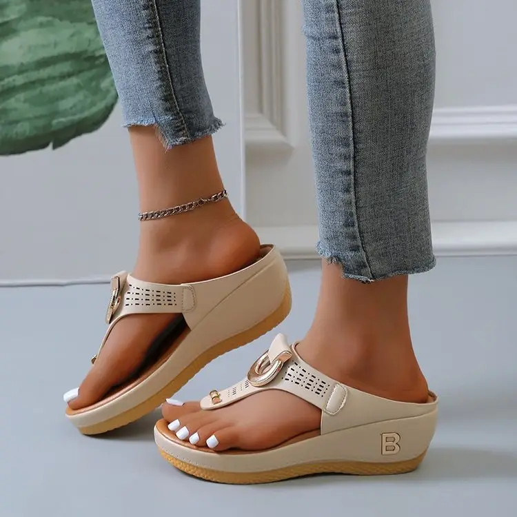 Cross-Border Foreign Trade Women's Shoes Summer New Beach Thong Wedge Sandals Women's European and American Style Sandals in Stock — feature 5
