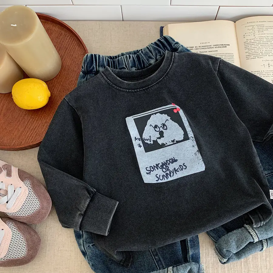 Kids Cartoon Print Long Sleeve T-Shirt Black - Image 4