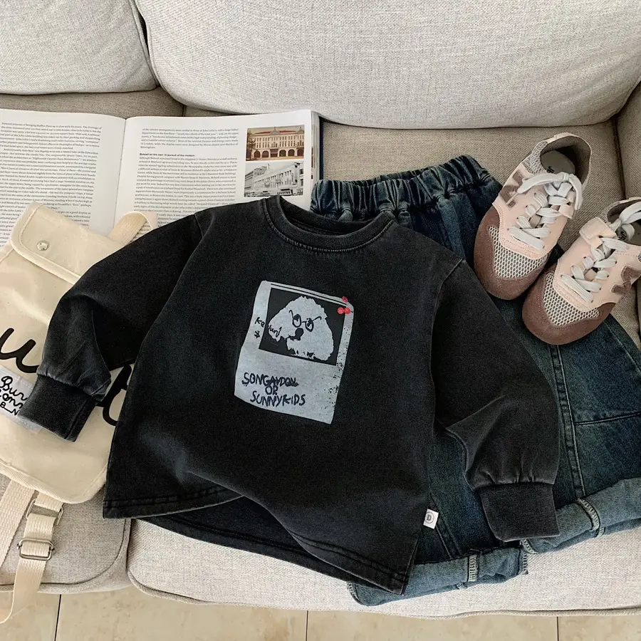 Kids Cartoon Print Long Sleeve T-Shirt Black - Image 5