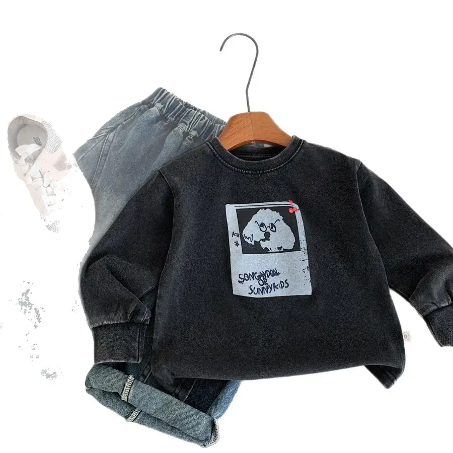 Kids Cartoon Print Long Sleeve T-Shirt Black - Image 7