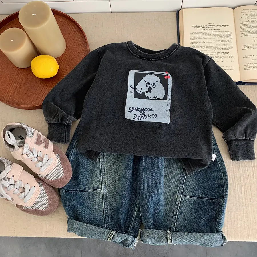 Kids Cartoon Print Long Sleeve T-Shirt Black — feature 5