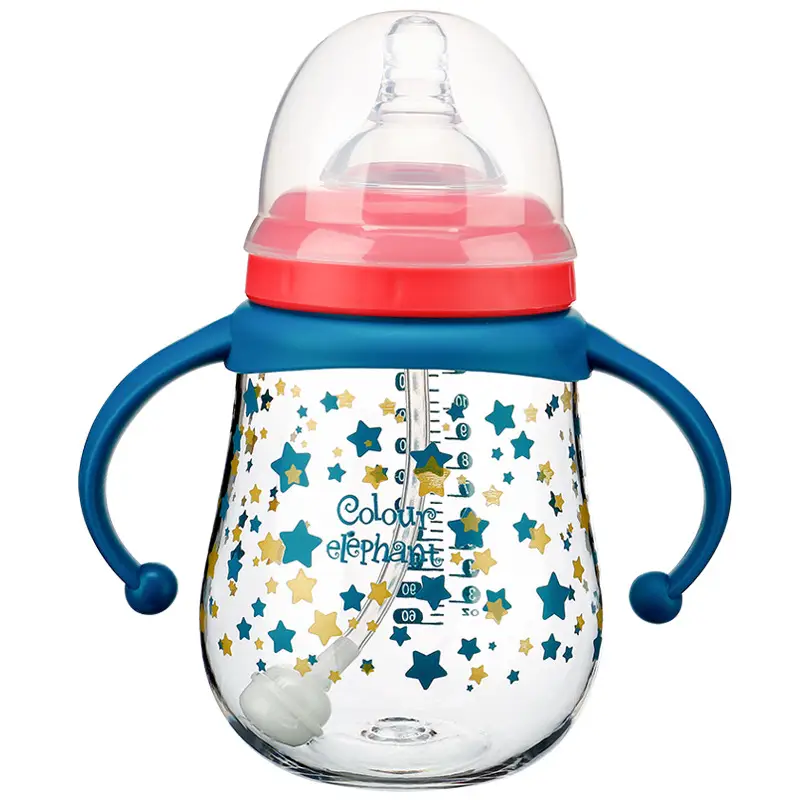 Little Elephant Colorful Ppsu Baby Bottle Wide Caliber Large Baby Anti-Flatulence and Fall-Resistant Newborn Baby Straw with Handle Duckbill