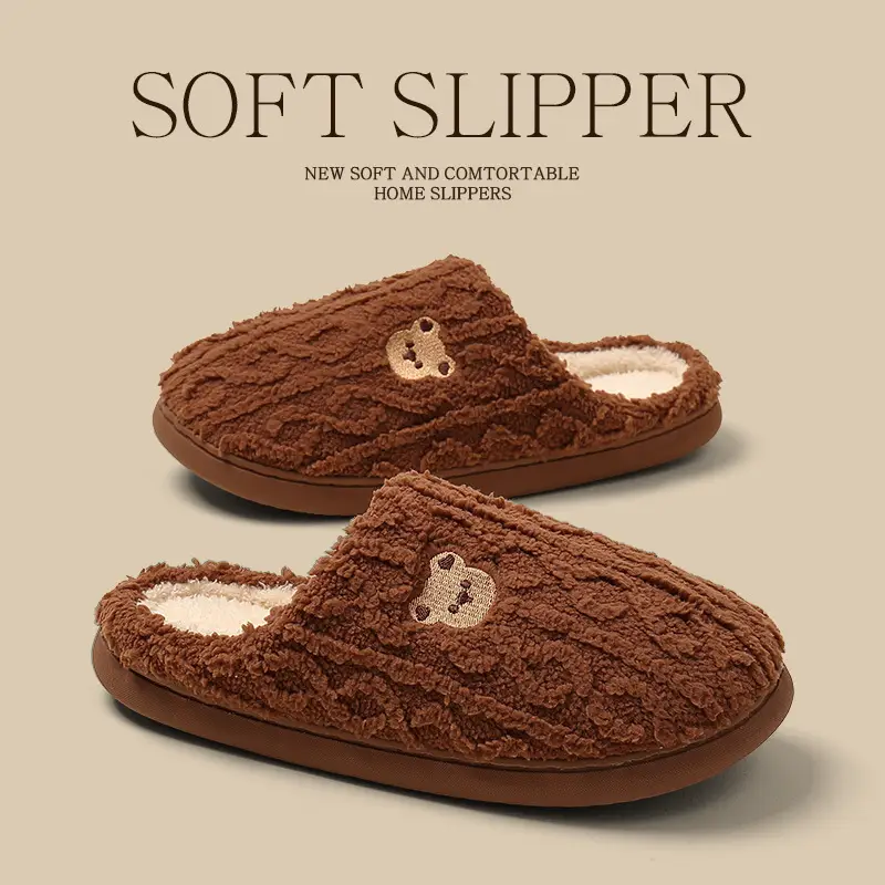 Indoor Women's Anti-Slip Men's New Bear Slippers for Winter Household Cotton Autumn and Winter Home Couple's Year Warm Cotton Slippers - Image 5