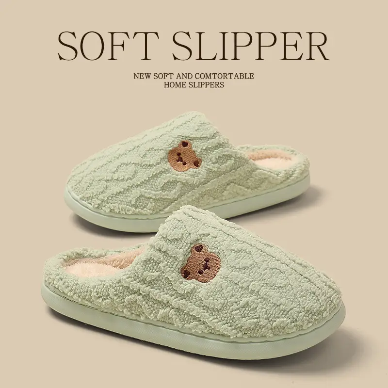 Indoor Women's Anti-Slip Men's New Bear Slippers for Winter Household Cotton Autumn and Winter Home Couple's Year Warm Cotton Slippers - Image 6