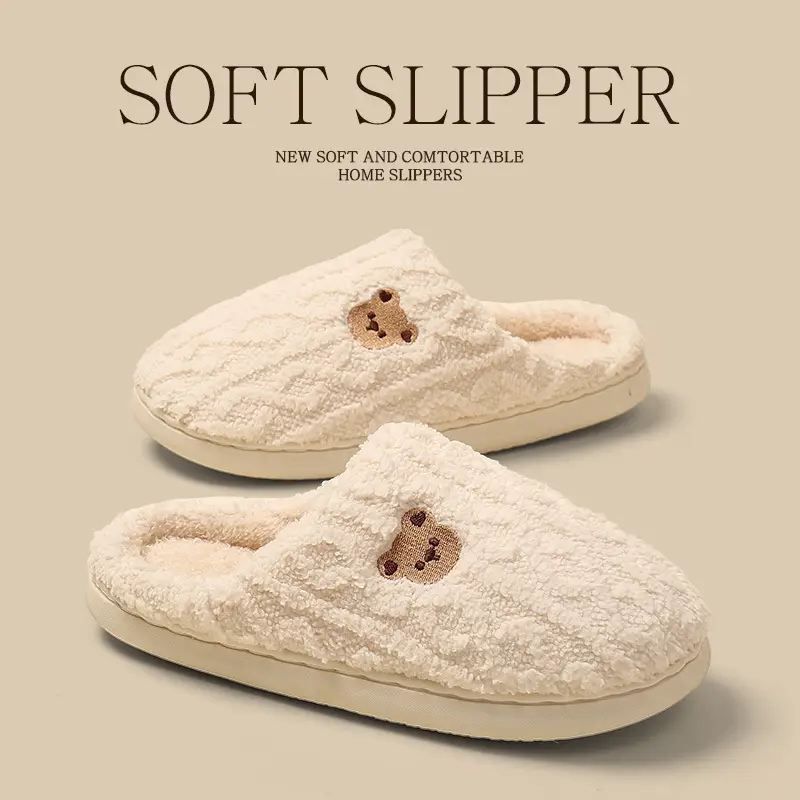 Indoor Women's Anti-Slip Men's New Bear Slippers for Winter Household Cotton Autumn and Winter Home Couple's Year Warm Cotton Slippers - Image 7
