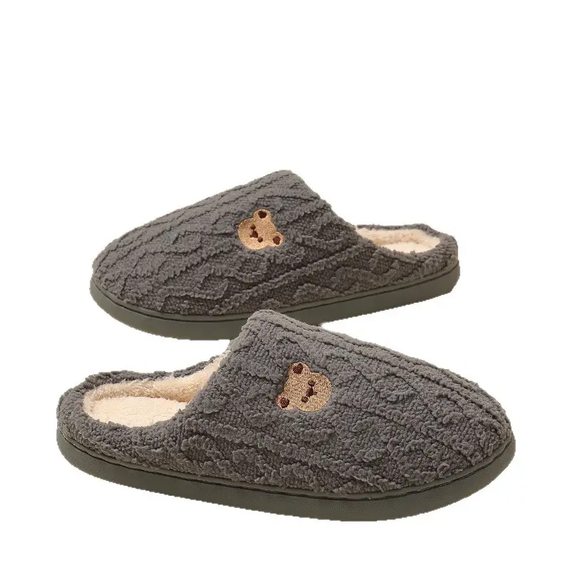 Indoor Women's Anti-Slip Men's New Bear Slippers for Winter Household Cotton Autumn and Winter Home Couple's Year Warm Cotton Slippers - Image 8