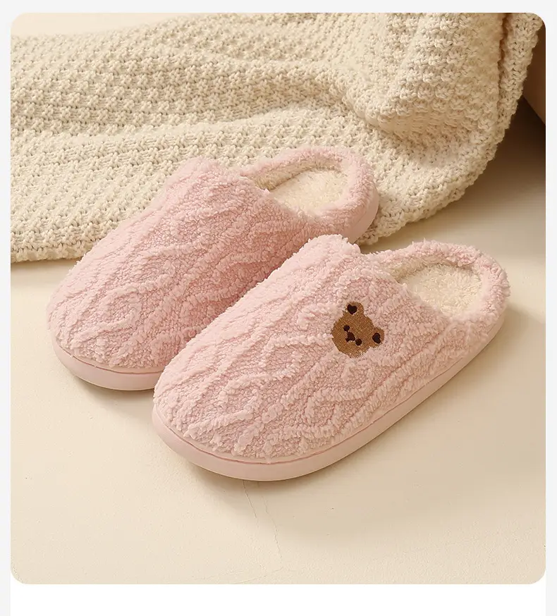Indoor Women's Anti-Slip Men's New Bear Slippers for Winter Household Cotton Autumn and Winter Home Couple's Year Warm Cotton Slippers — feature 2