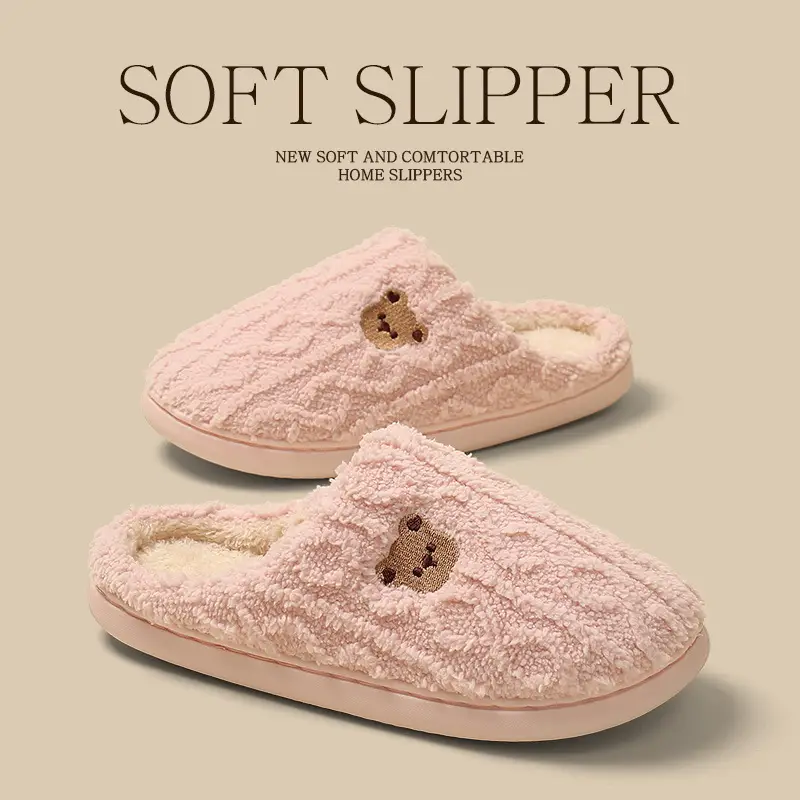 Indoor Women's Anti-Slip Men's New Bear Slippers for Winter Household Cotton Autumn and Winter Home Couple's Year Warm Cotton Slippers - Image 2