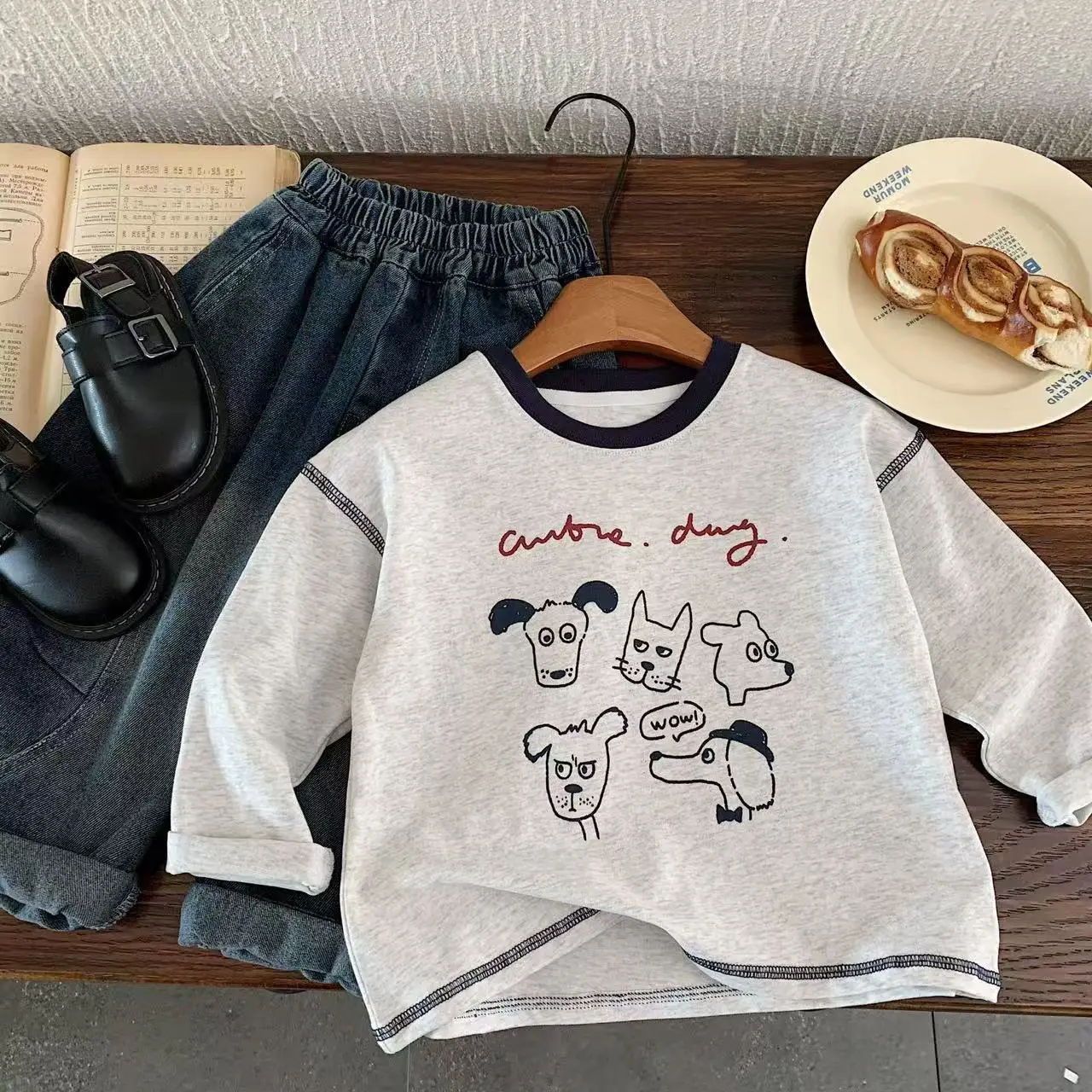 Kids Korean Style Puppy Print T-Shirt Set - Image 4