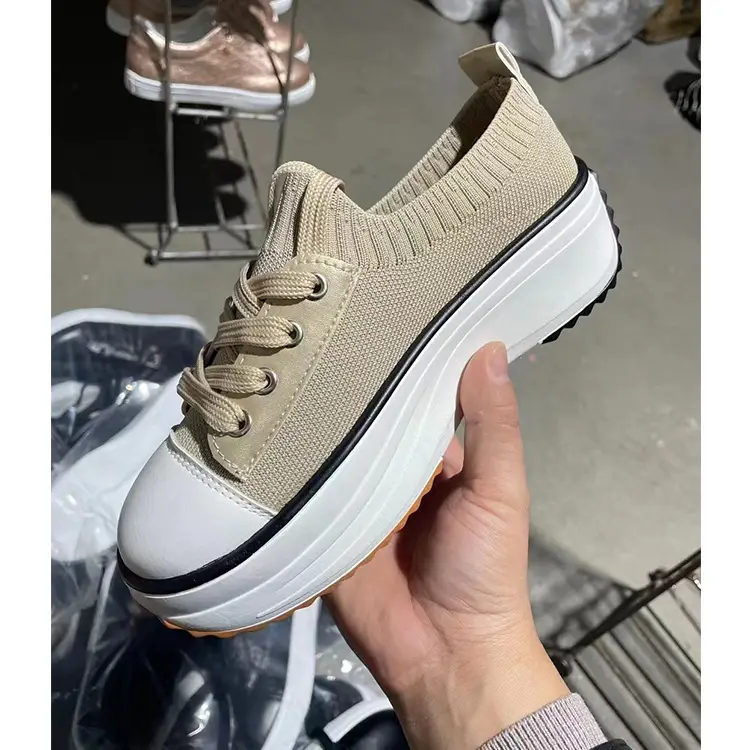 Amazon Foreign Trade Large Size Single Shoes for All Seasons Thick-Soled Heightening Casual Fly-Knit Shoes Breathable Lace-Up Sports Shoes for Women - Image 3