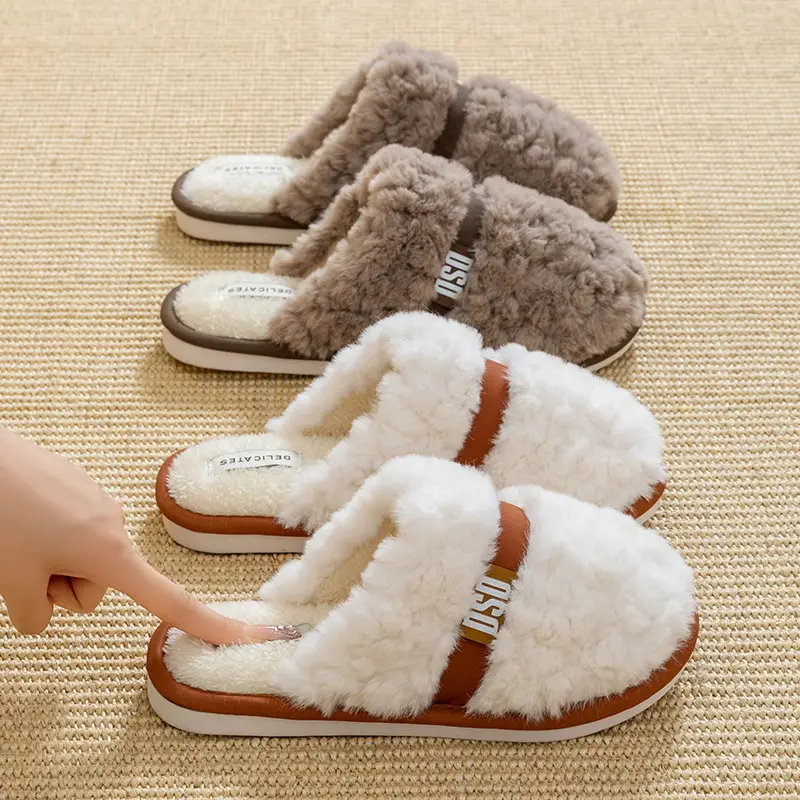 Warm Plush Cotton Slippers for Women Winter