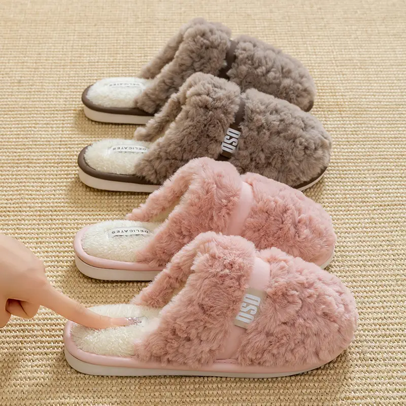 Warm Plush Cotton Slippers for Women Winter