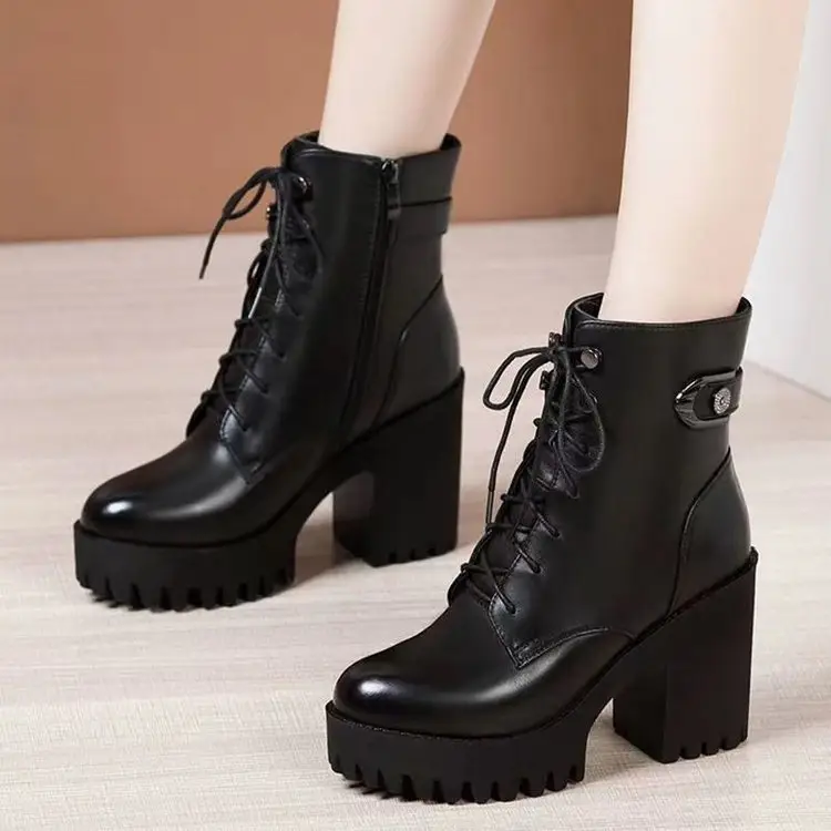 Women Fleece Lined High Heel Boots Black Winter - Image 5