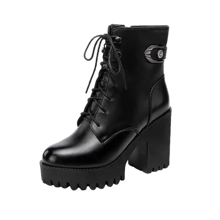 Women Fleece Lined High Heel Boots Black Winter - Image 7