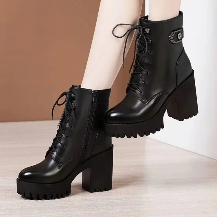 Women Fleece Lined High Heel Boots Black Winter — feature 3