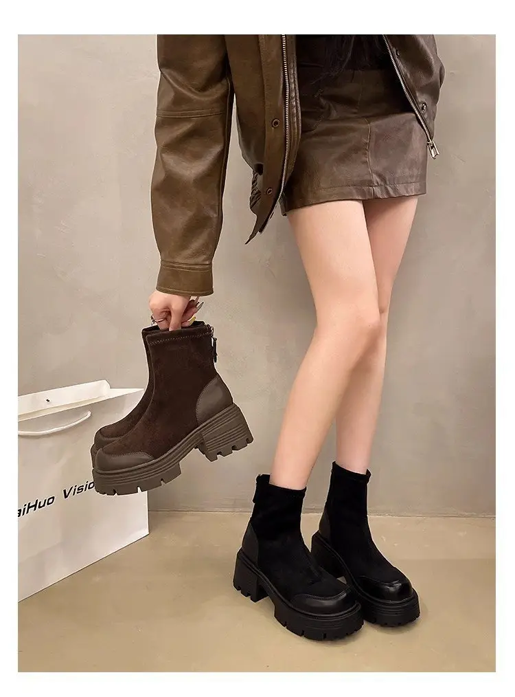 Women Retro British Style Boots Black Thick Heel 2025 — feature 13