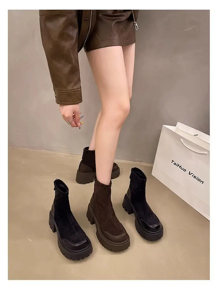Women Retro British Style Boots Black Thick Heel 2025 — feature 15