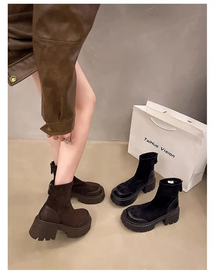 Women Retro British Style Boots Black Thick Heel 2025 — feature 19