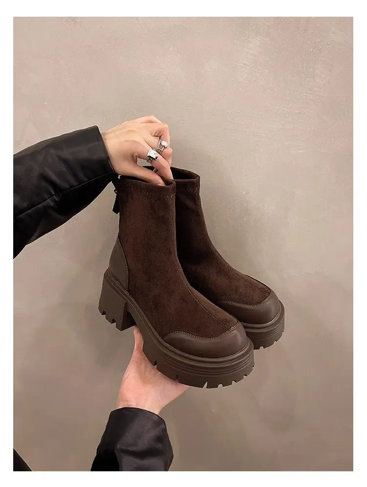 Women Retro British Style Boots Black Thick Heel 2025 — feature 26