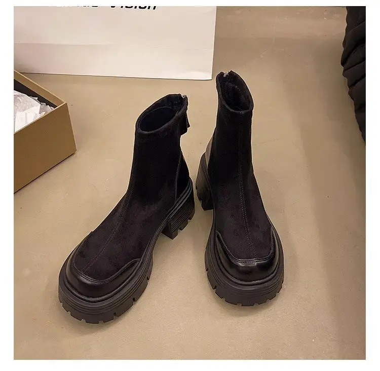 Women Retro British Style Boots Black Thick Heel 2025 — feature 28