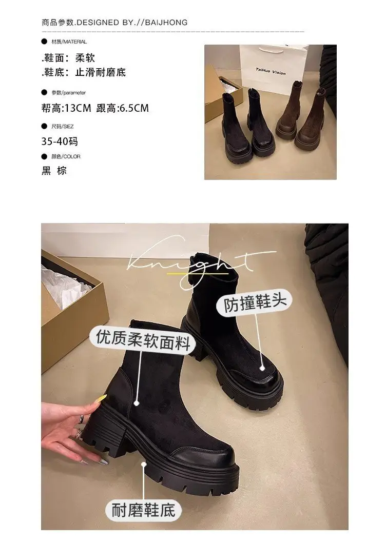 Women Retro British Style Boots Black Thick Heel 2025 — feature 7