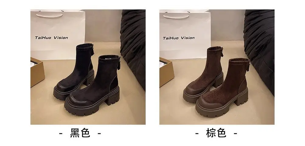 Women Retro British Style Boots Black Thick Heel 2025 — feature 8