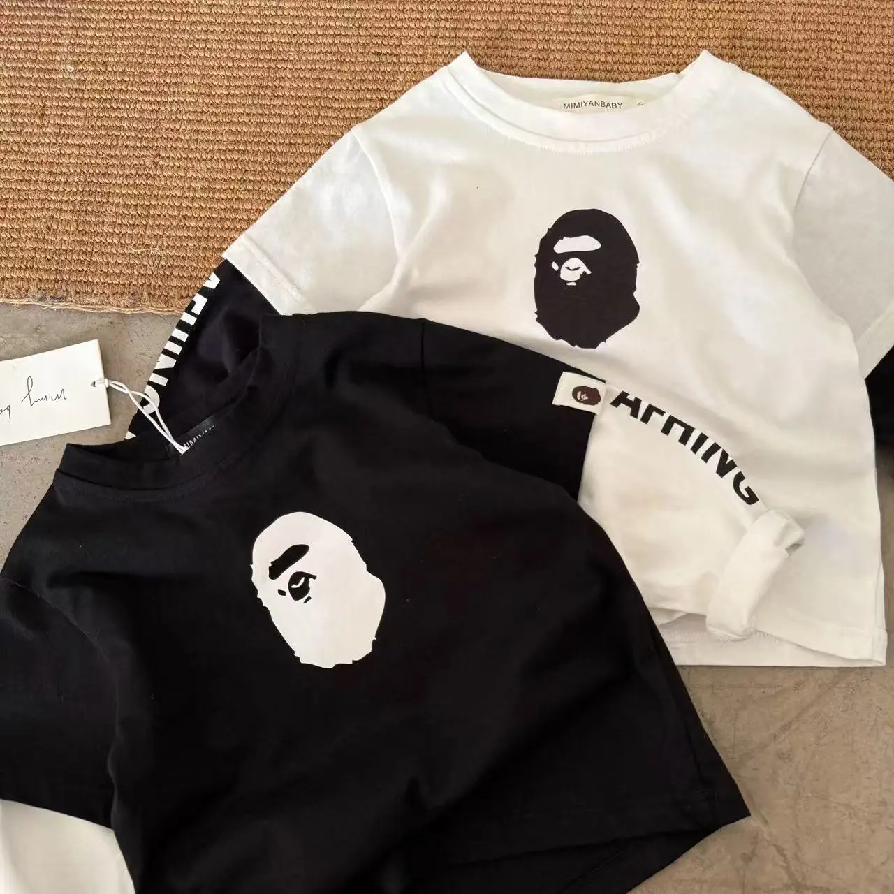 Japanese Style Boys T-Shirt 2-Piece White Black Fake Two-Piece - Image 7