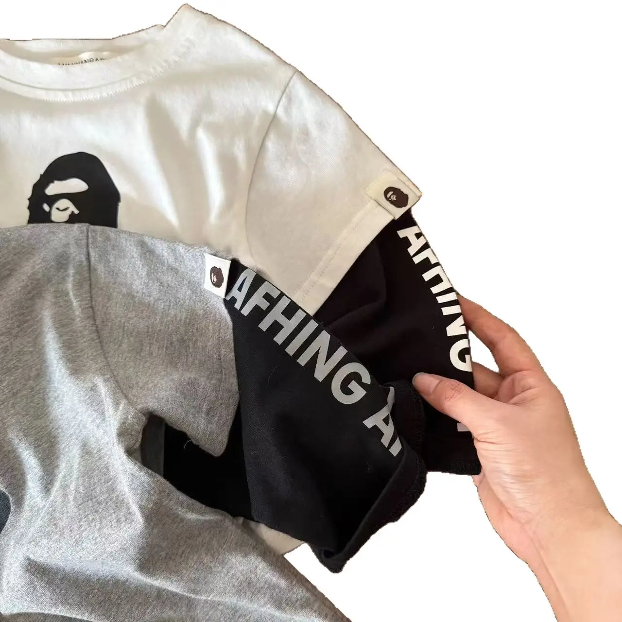 Japanese Style Boys T-Shirt 2-Piece White Black Fake Two-Piece - Image 9