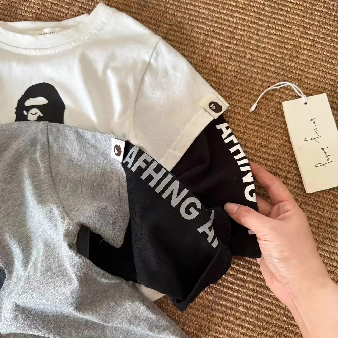 Japanese Style Boys T-Shirt 2-Piece White Black Fake Two-Piece — feature 5