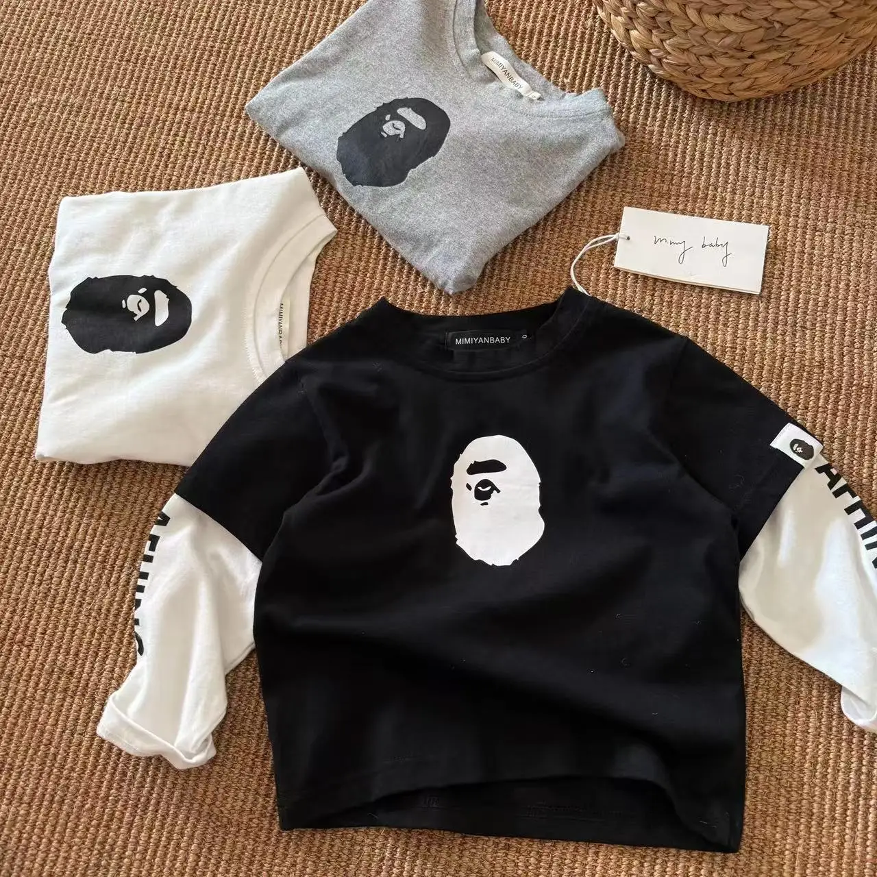 Japanese Style Boys T-Shirt 2-Piece White Black Fake Two-Piece - Image 2